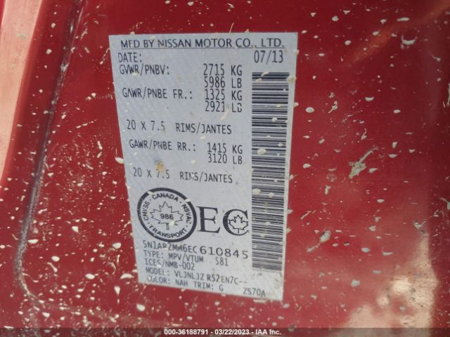 5N1AR2MM6EC610845 Nissan Pathfinder S/sv/sl/platinum