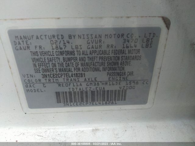 3N1CE2CP7EL418281 Nissan Versa Note Sv