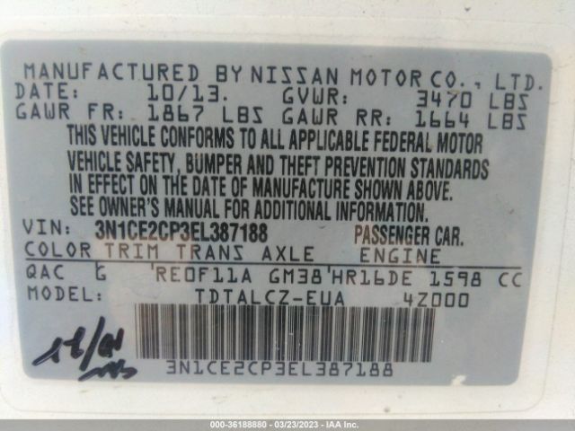 3N1CE2CP3EL387188 Nissan Versa Note S Plus