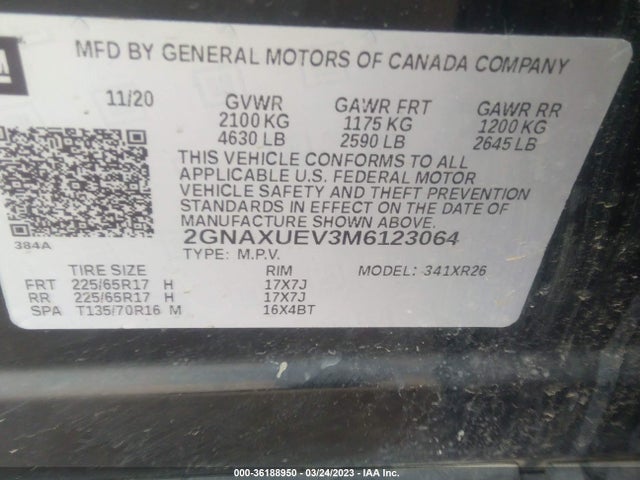 Chevrolet EQUINOX LT 2021 2GNAXUEV3M6123064 Image 9