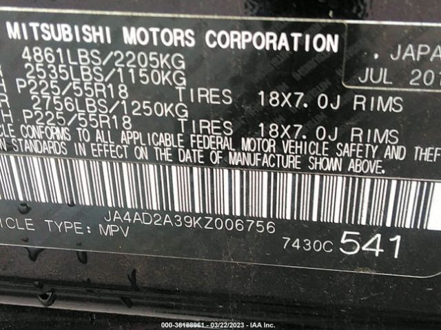 JA4AD2A39KZ006756 Mitsubishi Outlander Es