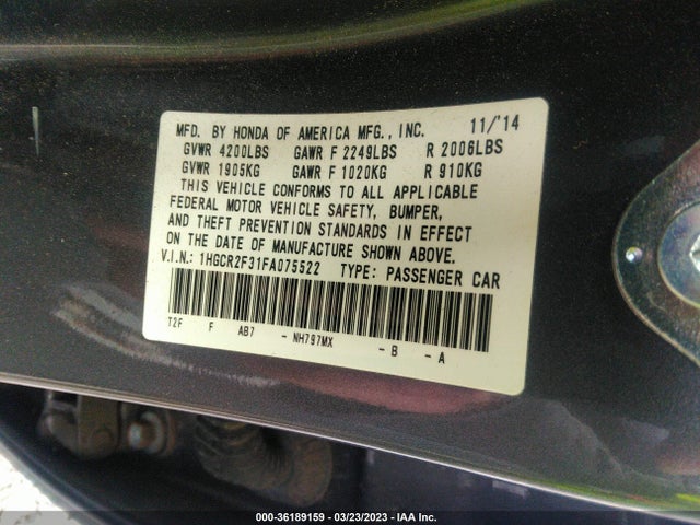 Honda Accord Sedan Lx 2015 1HGCR2F31FA075522 Image 9