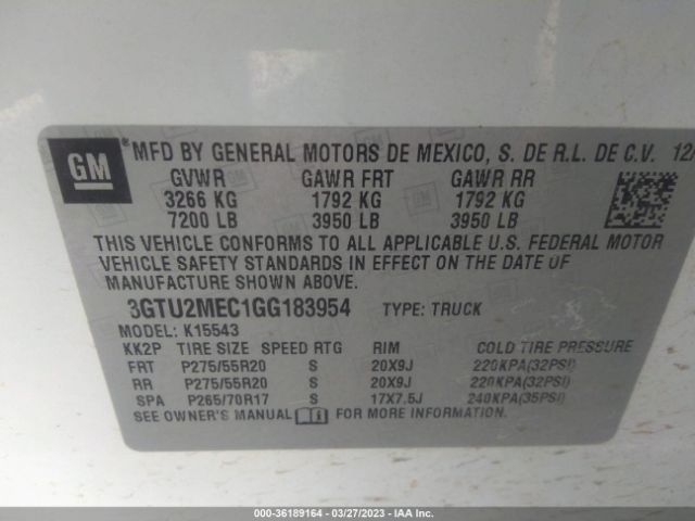 3GTU2MEC1GG183954 GMC Sierra 1500 Sle