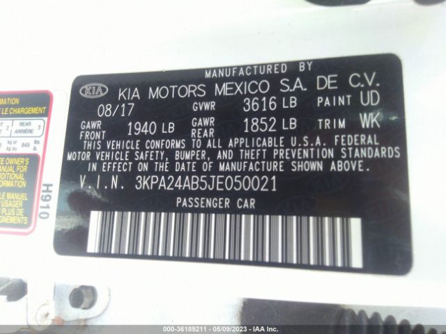 3KPA24AB5JE050021 KIA RIO S