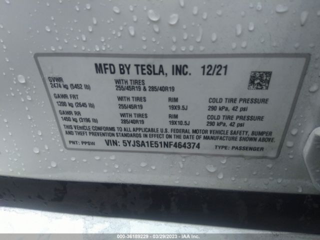 5YJSA1E51NF464374 Tesla MODEL S