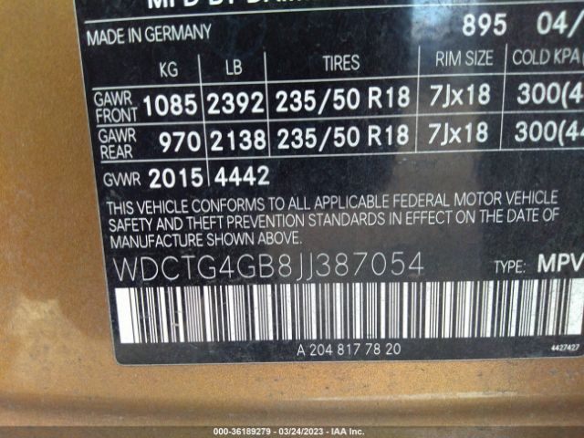 WDCTG4GB8JJ387054 Mercedes-Benz Gla Gla 250