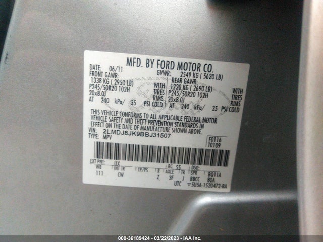 Lincoln MKX 2011 2LMDJ8JK9BBJ31507 Image 9