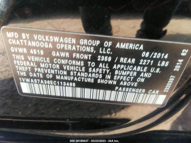 Volkswagen Passat Wolfsburg Ed 2014 1VWAS7A36EC113485 Image 10