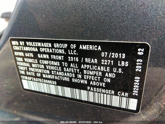 1VWAP7A37EC006530 Volkswagen Passat Wolfsburg Ed