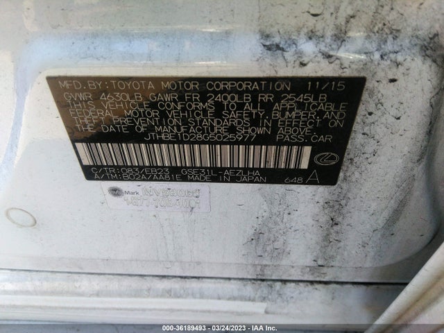 JTHBE1D28G5025977 Lexus IS 350