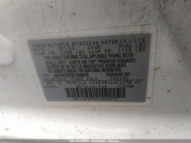 3N1CN7AP5FL835075 Nissan Versa S Plus