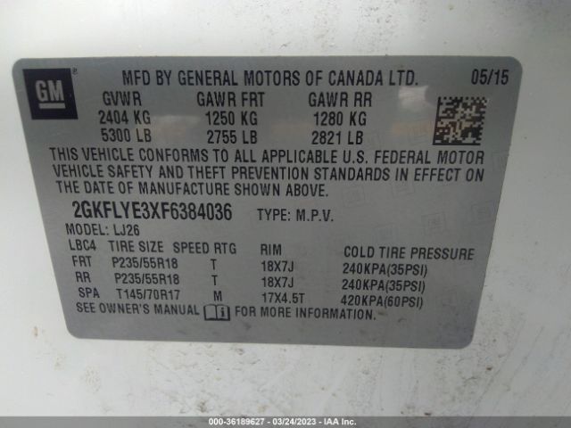 2GKFLYE3XF6384036 GMC Terrain Slt