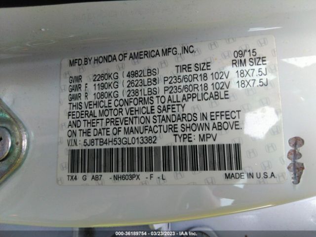 5J8TB4H53GL013382 Acura Rdx Tech Pkg/tech