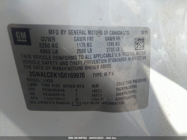 Chevrolet EQUINOX LT 2016 2GNALCEK1G6169976 Image 10