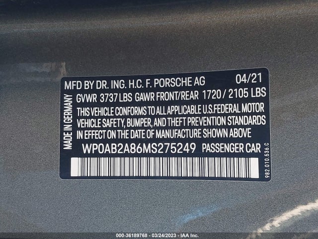 WP0AB2A86MS275249 Porsche 718 Cayman S