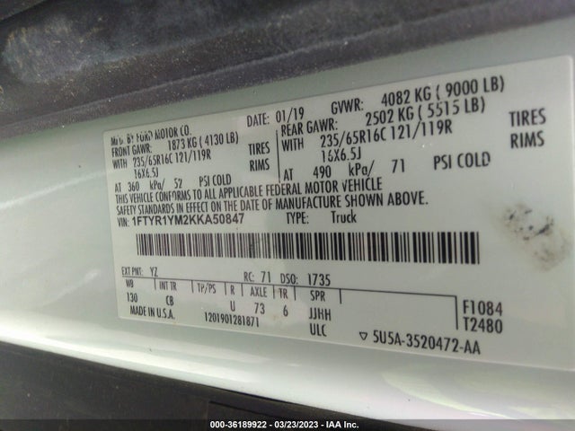 Ford TRANSIT VAN 2019 1FTYR1YM2KKA50847 Image 10