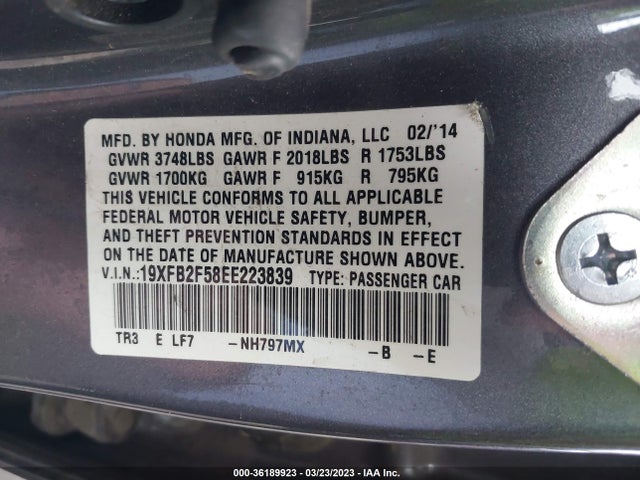 2014 HONDA CIVIC SEDAN LX VIN: 19XFB2F58EE223839