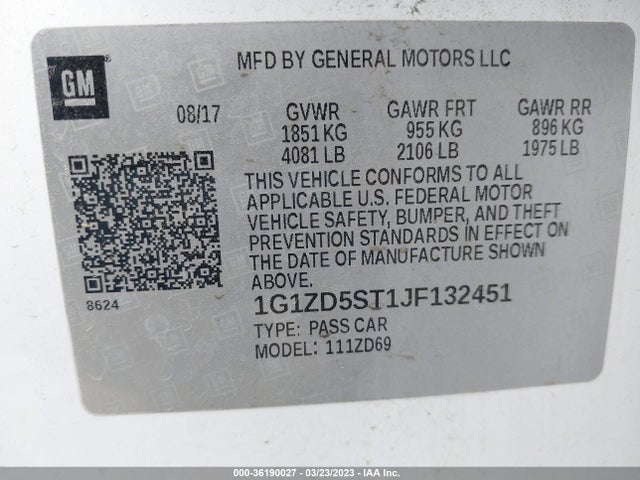 Chevrolet MALIBU LT 2018 1G1ZD5ST1JF132451 Image 9