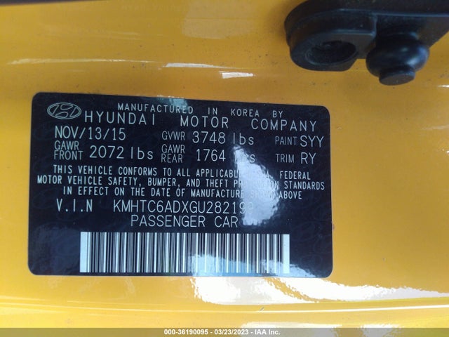 Hyundai VELOSTER 2016 KMHTC6ADXGU282199 Image 11