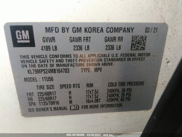 Chevrolet Trailblazer Lt 2021 KL79MPS24MB164703 Image 9
