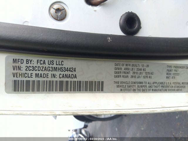 Dodge Challenger Sxt 2021 2C3CDZAG3MH534424 Image 9