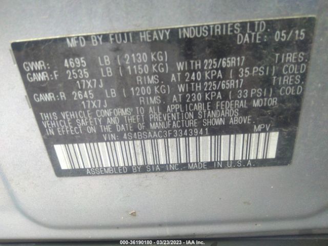 4S4BSAAC3F3343941 Subaru Outback 2.5i