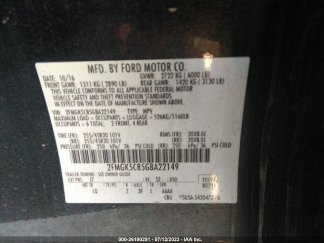 2FMGK5C85GBA22149 Ford FLEX SEL