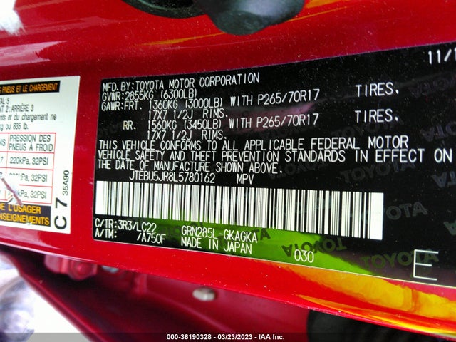 Toyota 4RUNNER SR5 2020 JTEBU5JR8L5780162 Image 9