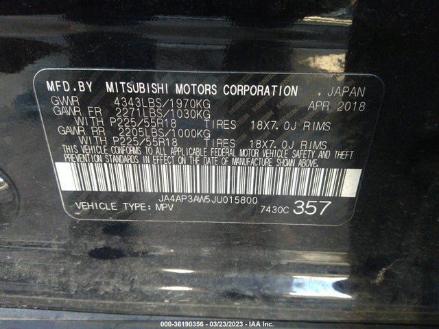 JA4AP3AW5JU015800 Mitsubishi Outlander Sport Se 2.4