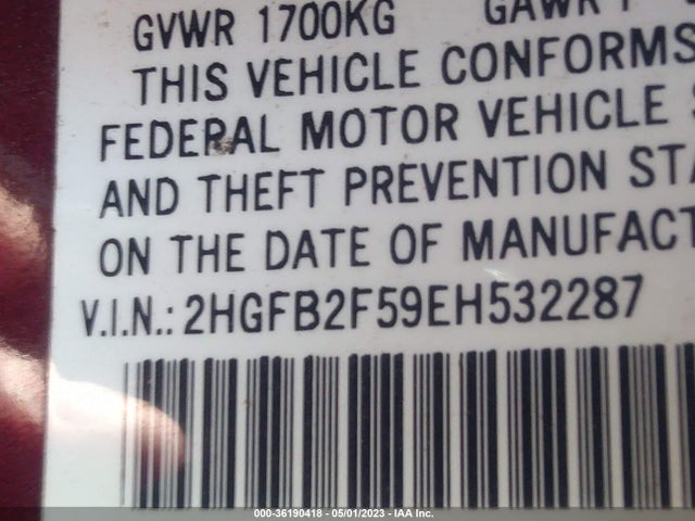Honda Civic Sedan Lx 2014 2HGFB2F59EH532287 Image 9