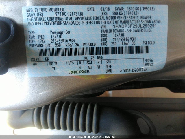 Ford FOCUS SE 2018 1FADP3F29JL299291 Image 10