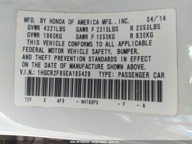 Honda Accord Sedan Ex-l 2014 1HGCR2F85EA195429 Image 9