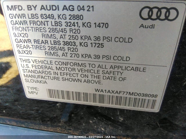 WA1AXAF77MD038098 Audi Q7 PREMIUM
