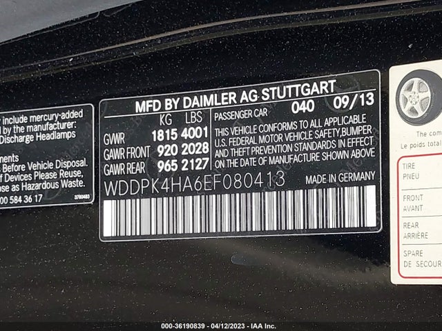 2014 Mercedes-Benz SLK-Class, VIN: WDDPK4HA6EF080413