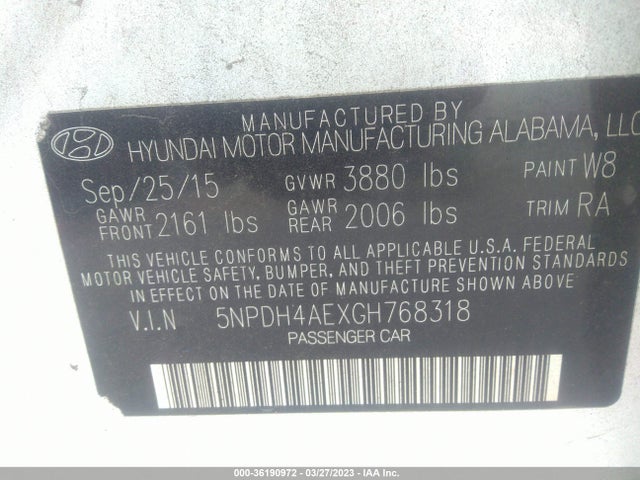 2016 HYUNDAI ELANTRA SE VIN: 5NPDH4AEXGH768318