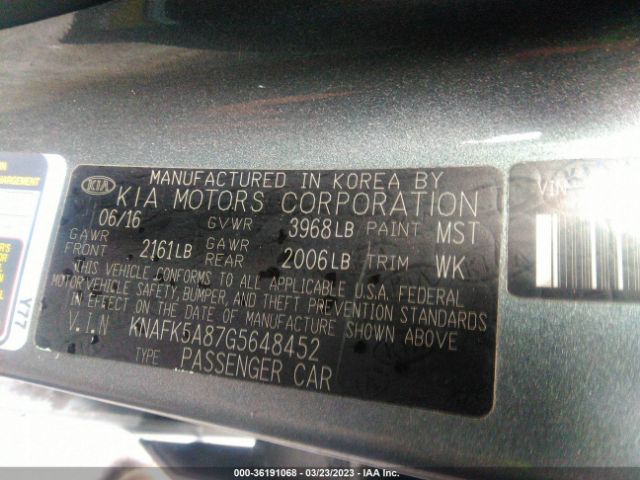 KNAFK5A87G5648452 KIA Forte 5-door Lx