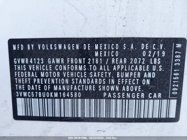 3VWC57BU0KM164580 Volkswagen Jetta S/se/r-line