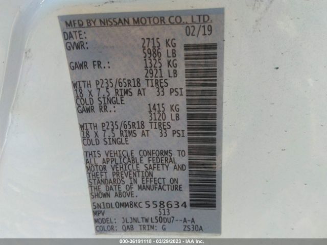 5N1DL0MM8KC558634 Infiniti QX60 LUXE