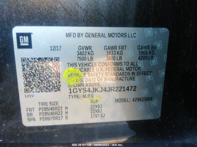 1GYS4JKJ4JR221472 Cadillac Escalade Esv Premium Luxury