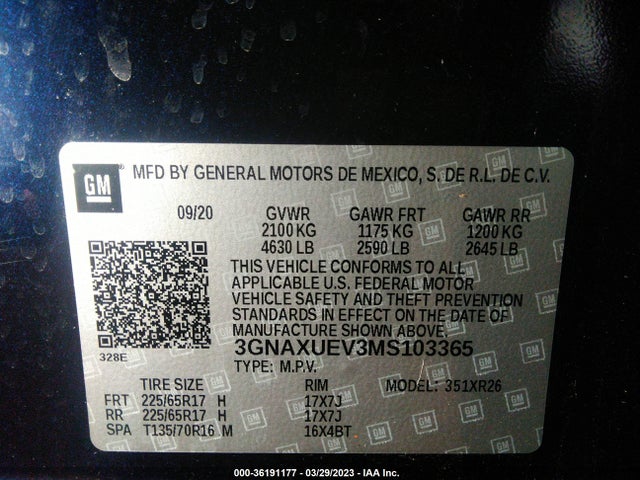 Chevrolet EQUINOX LT 2021 3GNAXUEV3MS103365 Image 9