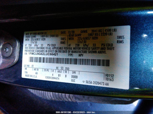 Ford ESCAPE SE 2020 1FMCU9G62LUC66421 Image 10