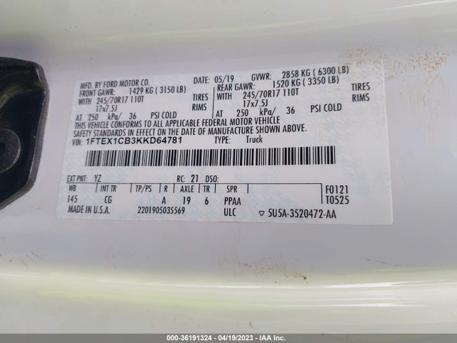 Ford 3.3l tivct 2019 1FTEX1CB3KKD64781 Image 25