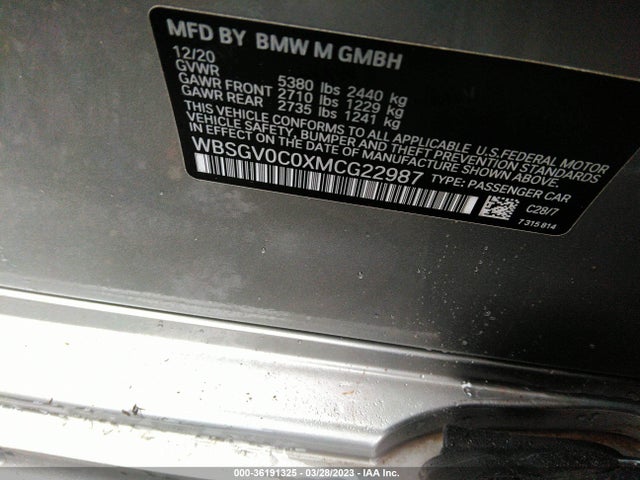 2021 BMW M8, VIN: WBSGV0C0XMCG22987