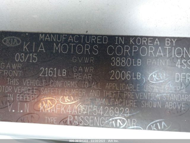 KNAFK4A67F5426923 KIA FORTE LX