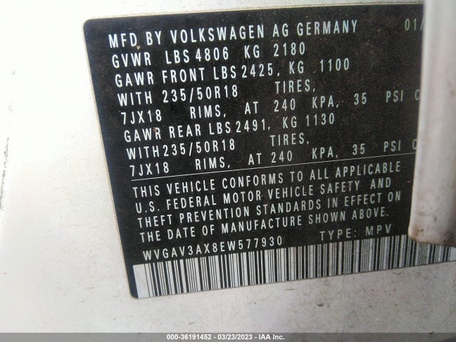 Volkswagen TIGUAN SE 2014 WVGAV3AX8EW577930 Image 9