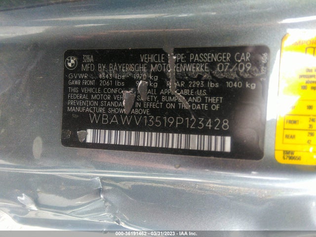 2009 BMW 3 SERIES 328I VIN: WBAWV13519P123428
