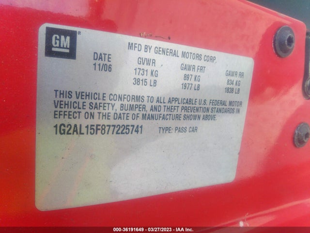 2007 PONTIAC G5 VIN: 1G2AL15F877225741