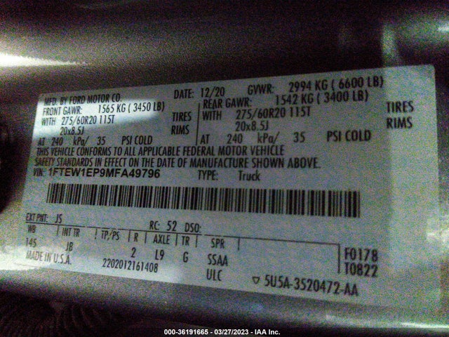 Ford F-150 Xl/xlt/lariat 2021 1FTEW1EP9MFA49796 Image 10