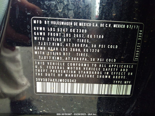 3VV3B7AX0JM020342 Volkswagen Tiguan Sel/se