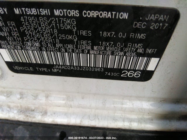 2018 Mitsubishi Outlander, VIN: JA4AD2A33JZ032963
